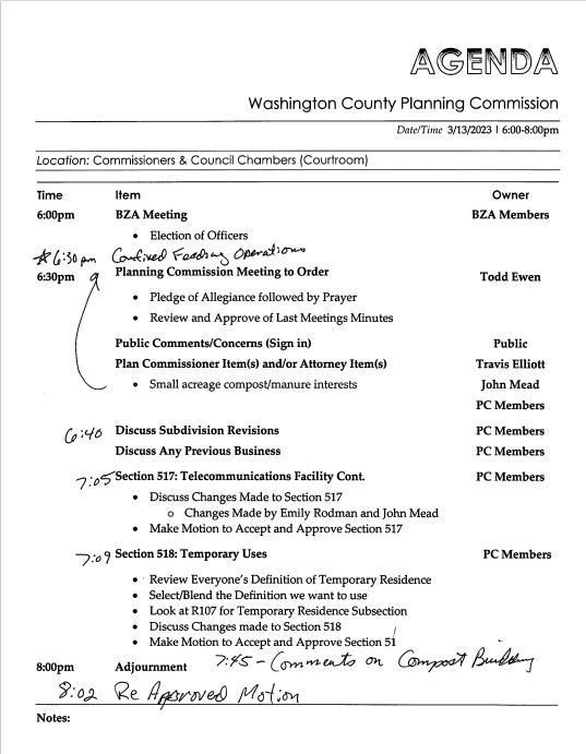 Washington County BZA and Zoning Board Meeting 13 March 2023
